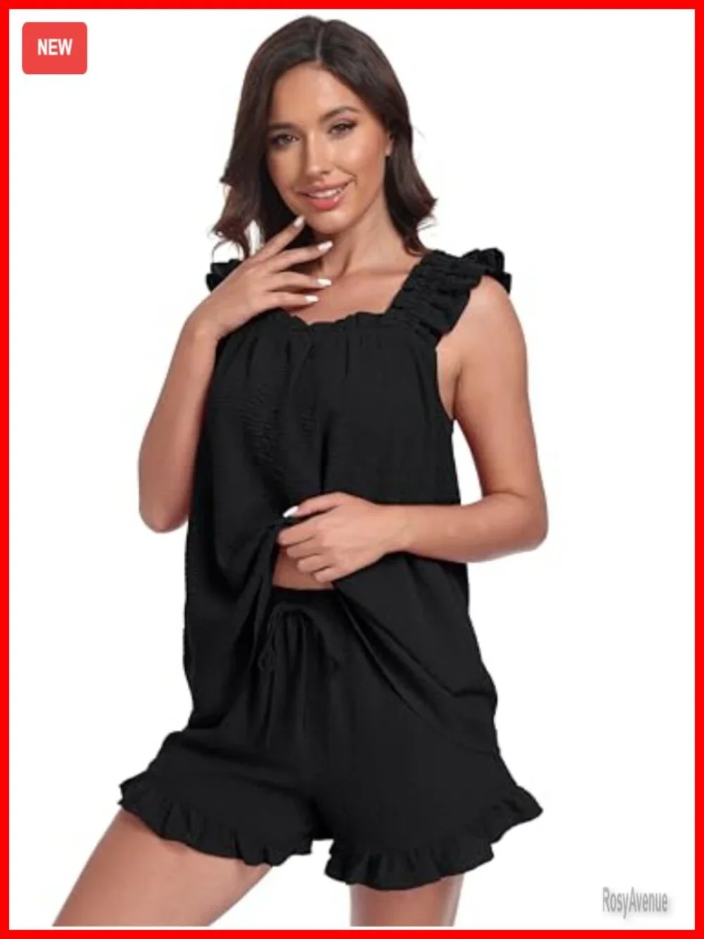 Women Pajama Set 2 Piece Ruffle Tank Top Shorts Sleepwear